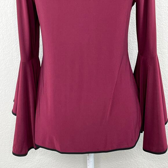Sam & Jess Maroon Wine Contrast Trim Round Hem Bell Sleeve Blouse Top Large NWT - Picture 11 of 16